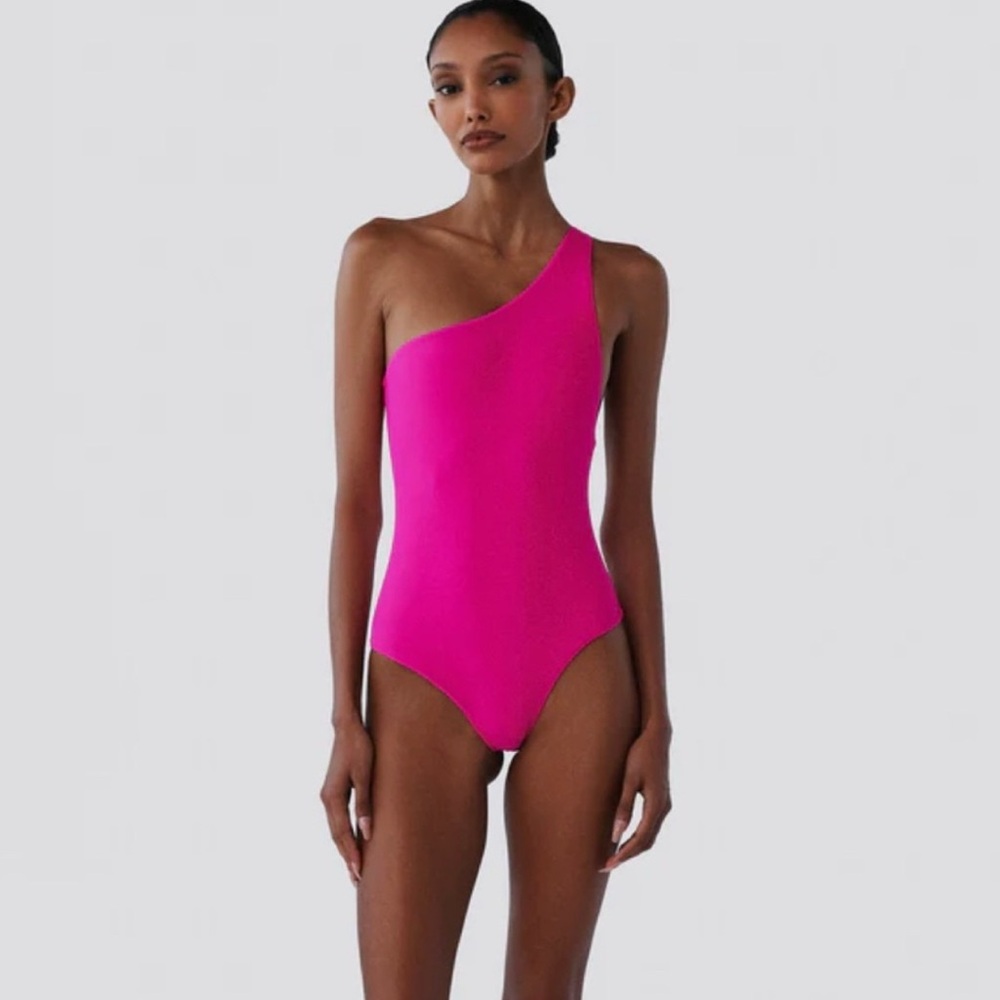 Brandon Blackwood Pink One-Shoulder Swimsuit | Size L | NWT